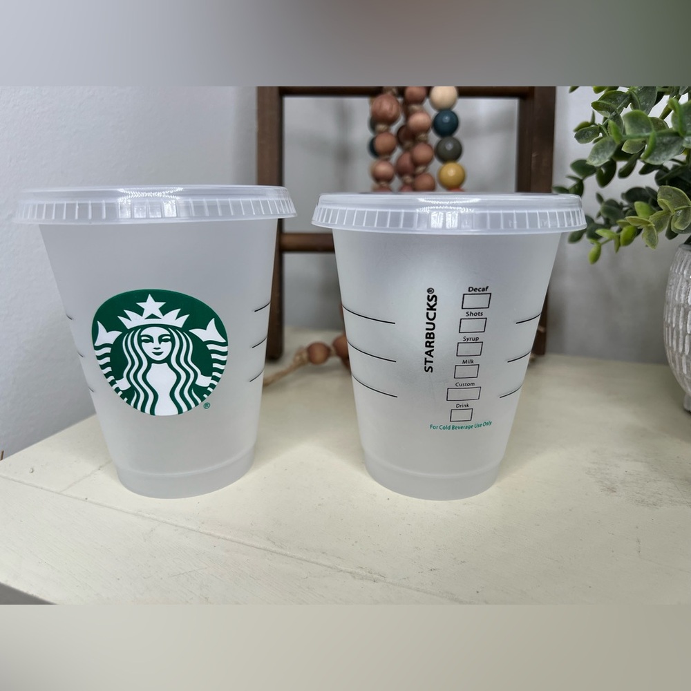 Brand New-Set of 2-Reuseable 16 oz Starbucks Cups with Lids